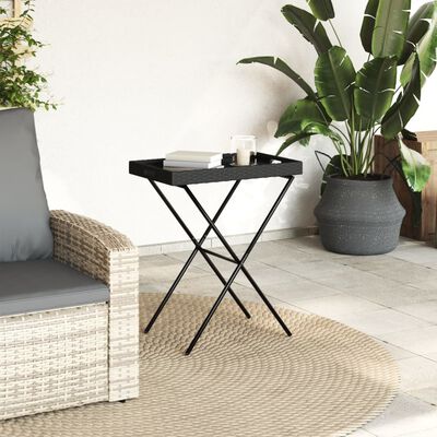 vidaXL Mesa con bandeja plegable ratán sintético negro 65x40x75 cm