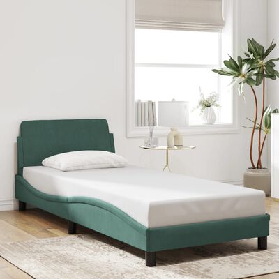 vidaXL Estructura de cama sin colchón terciopelo verde oscuro 90x200cm