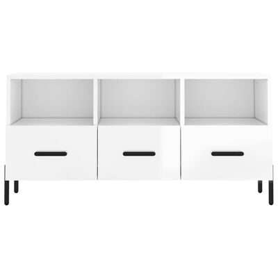 vidaXL Mueble de TV madera contrachapada blanco brillo 102x36x50 cm