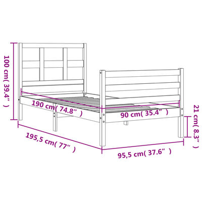 vidaXL Estructura de cama con cabecero madera maciza