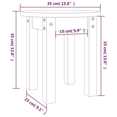 vidaXL Mesa de centro de madera maciza de pino blanco Ø35x35 cm