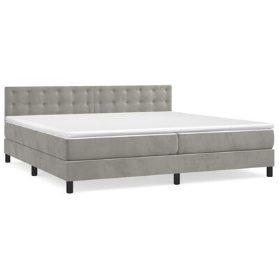 vidaXL Cama box spring con colchón terciopelo gris claro 200x200 cm