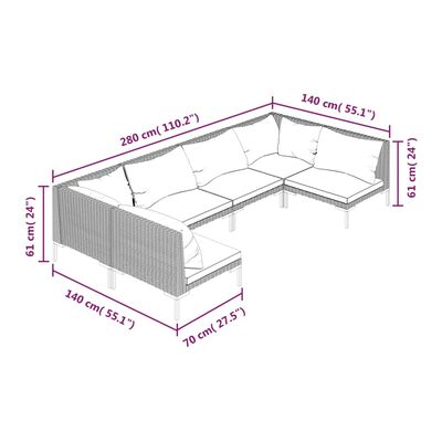 vidaXL Sofás de jardín 6 piezas y cojines ratán sintético gris oscuro