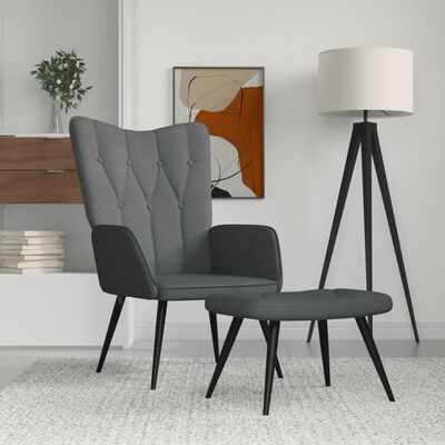 vidaXL Sillón de relax con taburete tela gris oscuro