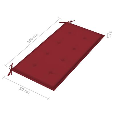 vidaXL Banco de jardín madera maciza teca con cojín rojo tinto 112 cm