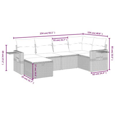 vidaXL Set de muebles de jardín 6 pzas y cojines ratán sintético gris