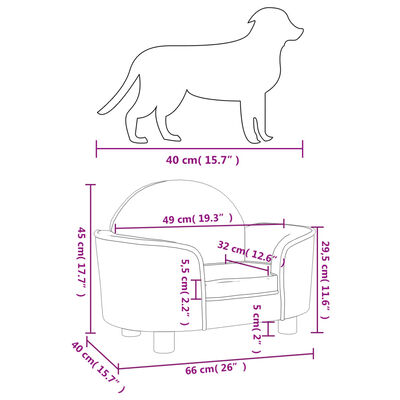 vidaXL Cama para perros de terciopelo negra 66x40x45 cm