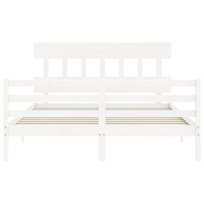 vidaXL Estructura de cama matrimonio con cabecero madera maciza blanco
