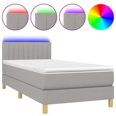 vidaXL Cama box spring con colchón tela y LED gris claro 100x200 cm