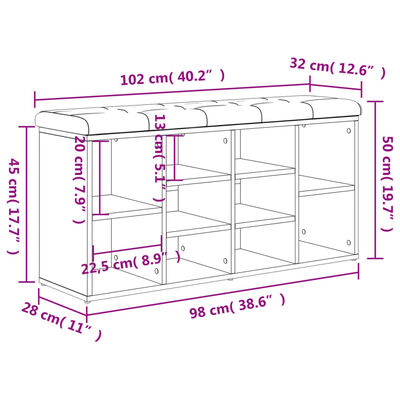 vidaXL Banco zapatero madera de ingeniería roble Sonoma 102x32x50 cm