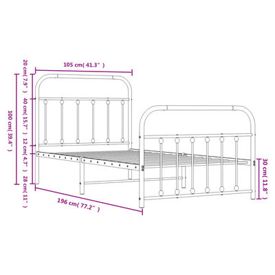 vidaXL Estructura cama sin colchón con estribo metal negro 100x190 cm