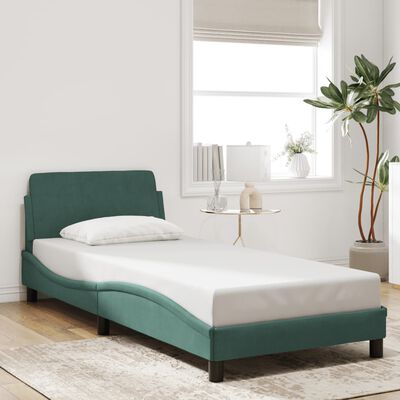 vidaXL Estructura cama con cabecero terciopelo verde oscuro 90x190 cm