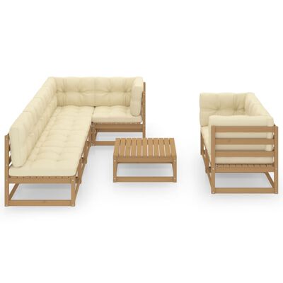 vidaXL Muebles de jardín 8 pzas y cojines madera maciza pino