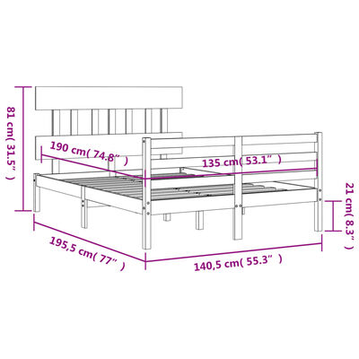 vidaXL Estructura cama de matrimonio con cabecero madera maciza blanco