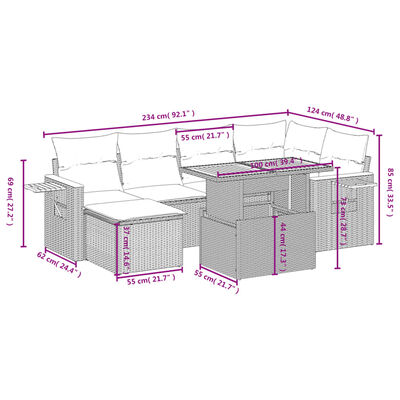 vidaXL Set de comedor de jardín 7 pzas y cojines ratán sintético negro