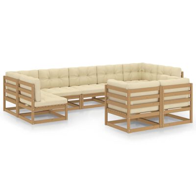 vidaXL Set de muebles de jardín 9 pzs cojines madera pino marrón miel