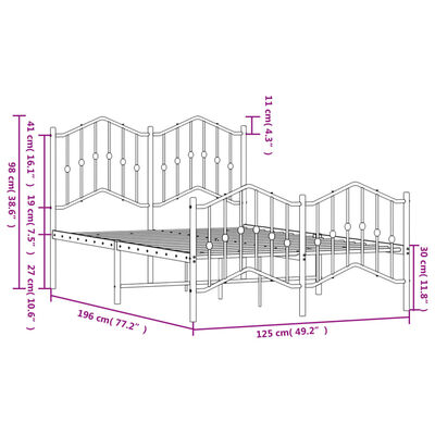 vidaXL Estructura cama sin colchón con estribo metal negro 120x190 cm