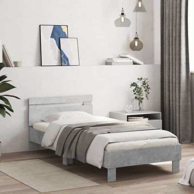 vidaXL Cama con cabecero madera de ingeniería gris hormigón 90x190 cm