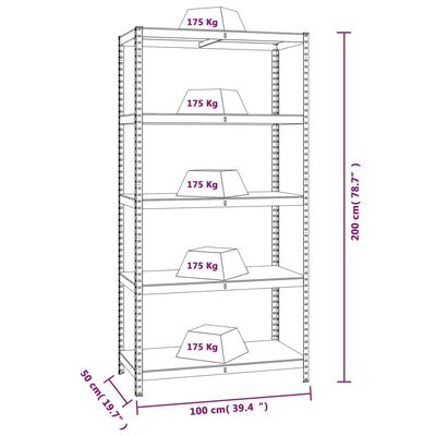 vidaXL Estantería 5 niveles 5 uds acero madera contrachapada plateado