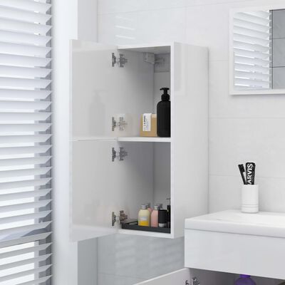 vidaXL Armario de baño madera contrachapada blanco brillo 30x30x80 cm