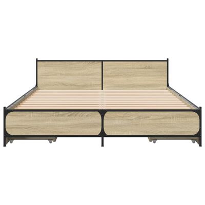 vidaXL Cama con cajones madera ingeniería roble Sonoma 160x200 cm