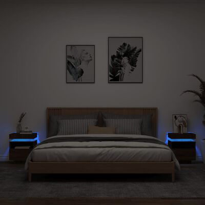 vidaXL Mesitas de noche con luces LED 2 uds marrón roble 40x39x48,5cm