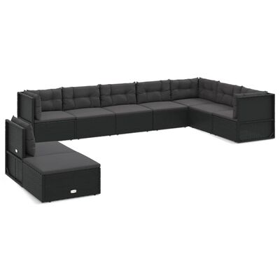 vidaXL Set de muebles de jardín 9 pzas y cojines ratán sintético negro