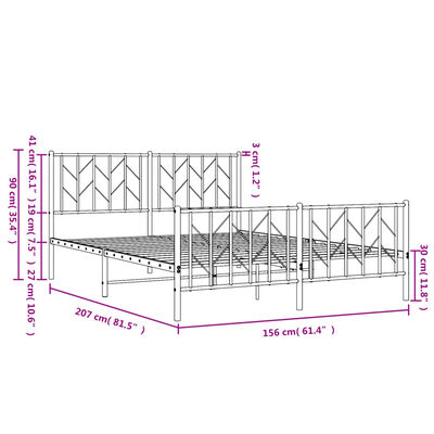 vidaXL Estructura cama sin colchón con estribo metal negro 150x200 cm