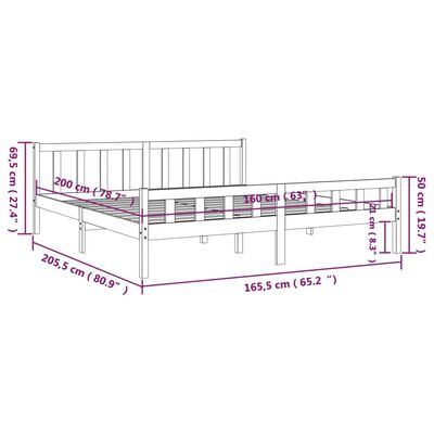 vidaXL Estructura de cama de madera maciza gris 160x200 cm