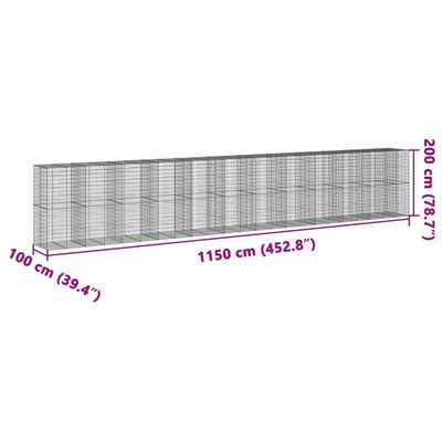 vidaXL Cesta gaviones con cubierta hierro galvanizado 1150x100x200 cm