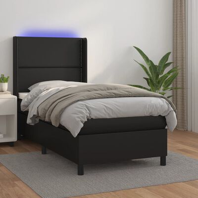 vidaXL Cama box spring colchón y LED cuero sintético negro 100x200 cm