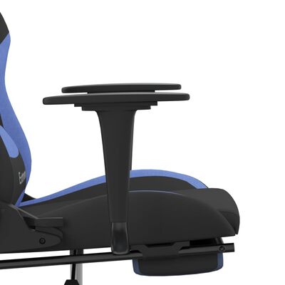 vidaXL Silla gaming de masaje con reposapiés tela negro y azul