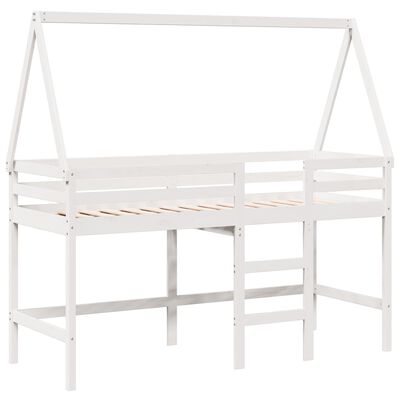 vidaXL Cama alta escalera y techo madera maciza pino blanca 80x200 cm