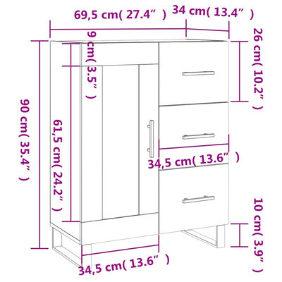 vidaXL Aparador de madera de ingeniería marrón roble 69,5x34x90 cm