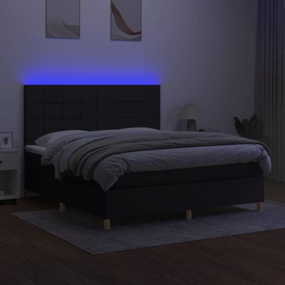 vidaXL Cama box spring colchón y luces LED tela negro 180x200 cm