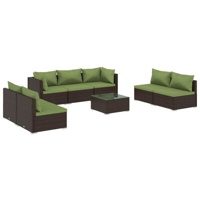 vidaXL Set muebles de jardín 8 piezas y cojines ratán sintético marrón