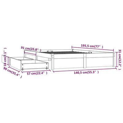 vidaXL Estructura de cama con cajones doble negro 135x190 cm