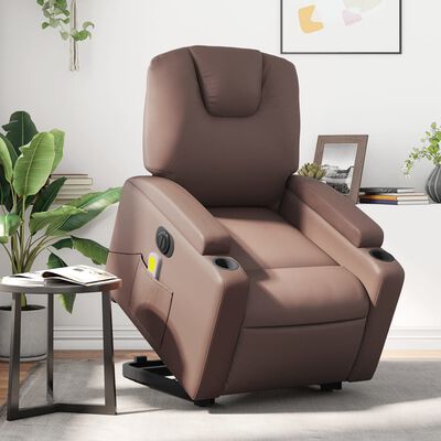 vidaXL Sillón de masaje elevable eléctrico cuero sintético marrón