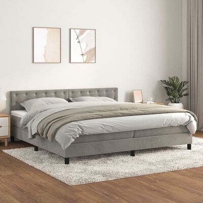 vidaXL Cama box spring con colchón terciopelo gris claro 200x200 cm