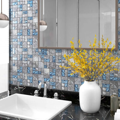 vidaXL Azulejos de mosaico 11 unidades vidrio gris y azul 30x30 cm