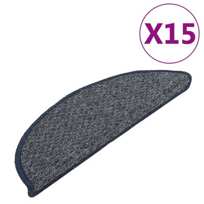 vidaXL Alfombras de peldaños de escalera 15 uds azul oscuro 56x17x3 cm