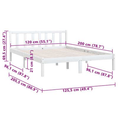 vidaXL Estructura de cama madera maciza de pino blanco 120x200 cm