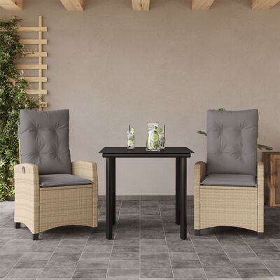 vidaXL Set comedor de jardín 3 pzas con cojines ratán sintético beige