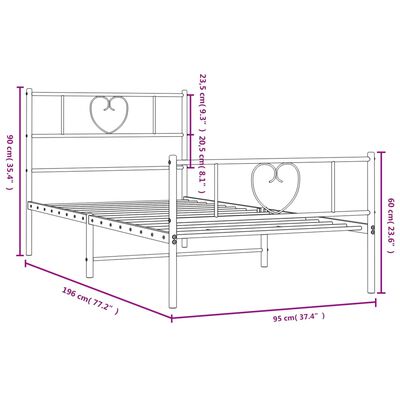 vidaXL Estructura cama sin colchón con estribo metal negro 90x190 cm