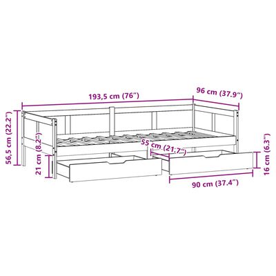 vidaXL Sofá cama con cajones madera maciza de pino blanca 90x190 cm