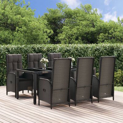 vidaXL Set comedor jardín 7 pzas y cojines ratán sintético negro gris