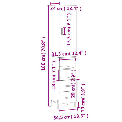 vidaXL Aparador de madera contrachapada negro 34,5x34x180 cm