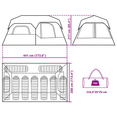 vidaXL Tienda familiar 9 personas impermeable apertura rápida azul