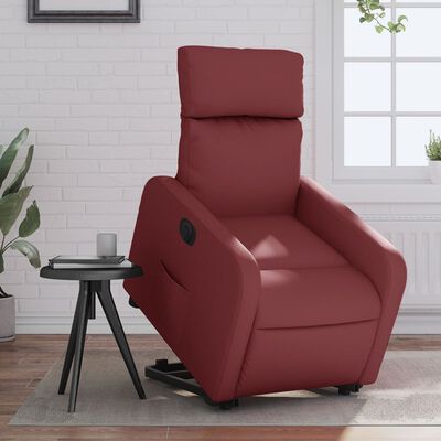 vidaXL Sillón elevable eléctrico cuero artificial rojo tinto