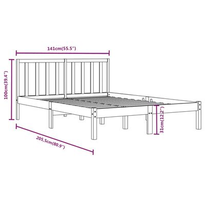 vidaXL Estructura de cama madera maciza de pino negro 135x190 cm